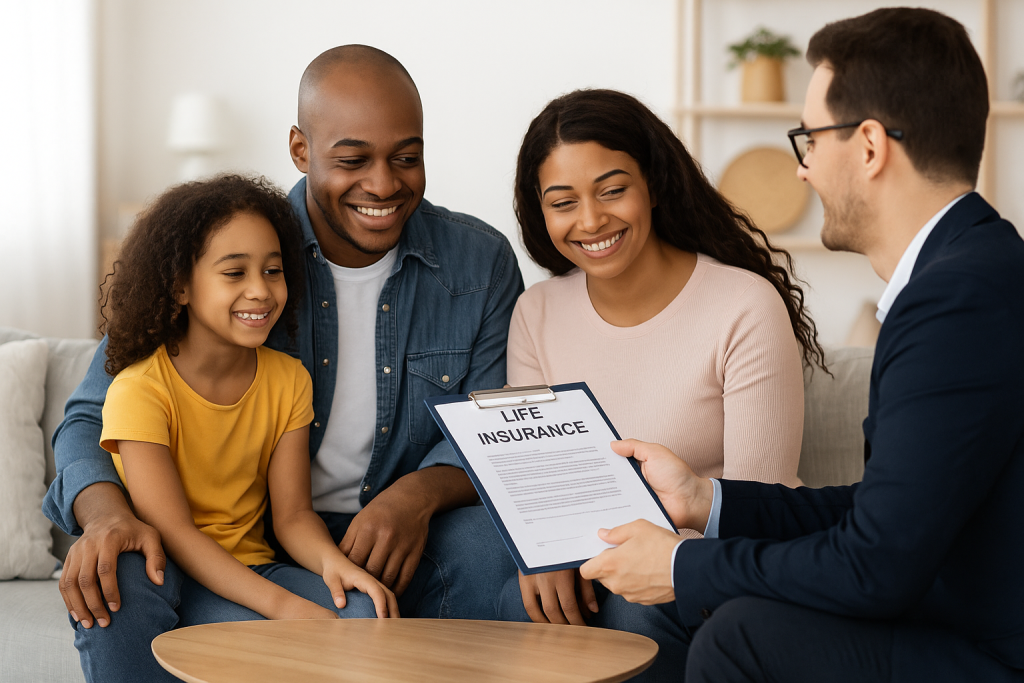 Charleston family reviewing life insurance policy with advisor